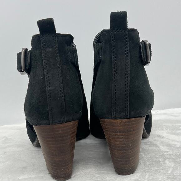 LUCKY BRAND Oona Black Suede Peep Toe  Booties 9M  Moto Nightout Office - Picture 4 of 8